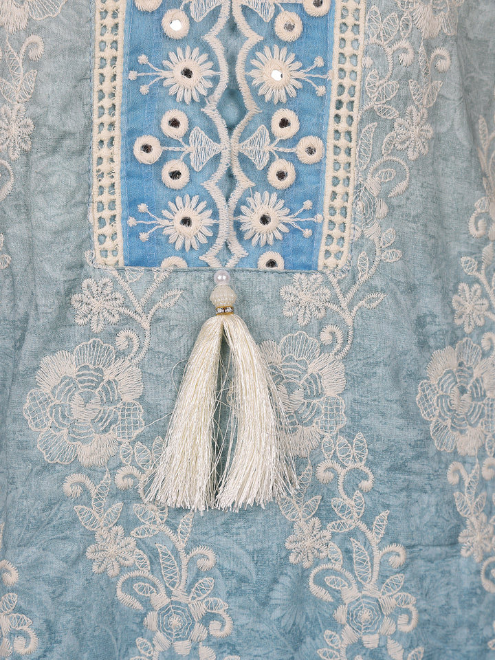 Sky Blue Floral Designed Cotton Salwar Suit - Diadem