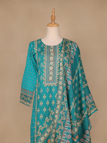 Sky Blue Floral Designed Cotton Salwar Suit - Diadem