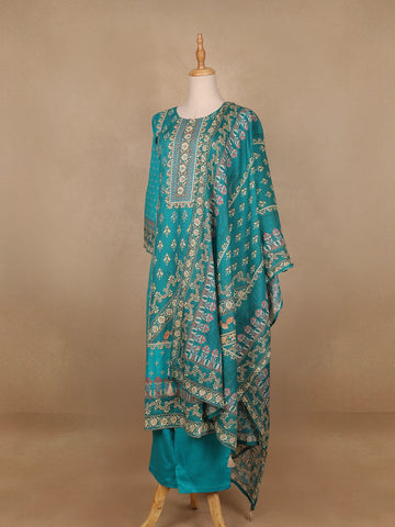 Sky Blue Floral Designed Cotton Salwar Suit - Diadem
