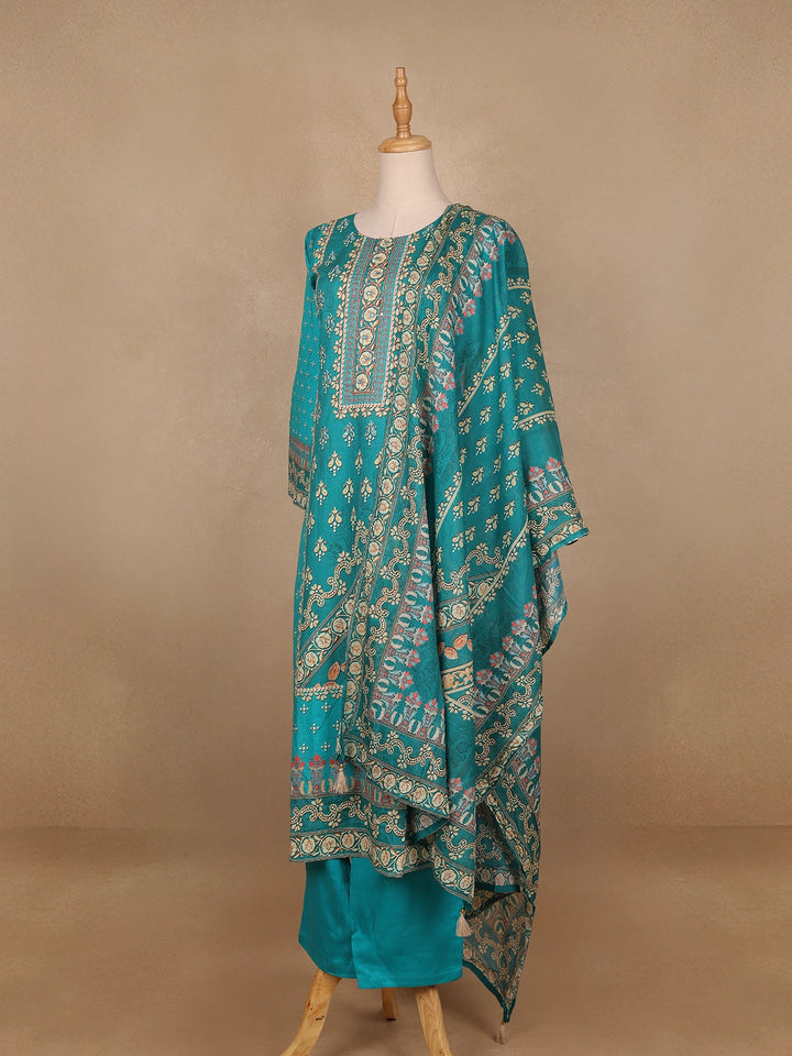 Sky Blue Floral Designed Cotton Salwar Suit - Diadem