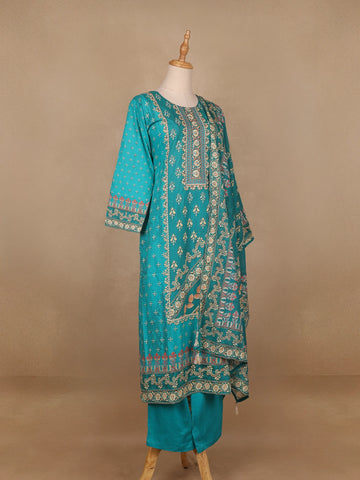 Sky Blue Floral Designed Cotton Salwar Suit - Diadem