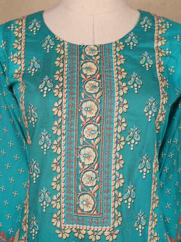 Sky Blue Floral Designed Cotton Salwar Suit - Diadem