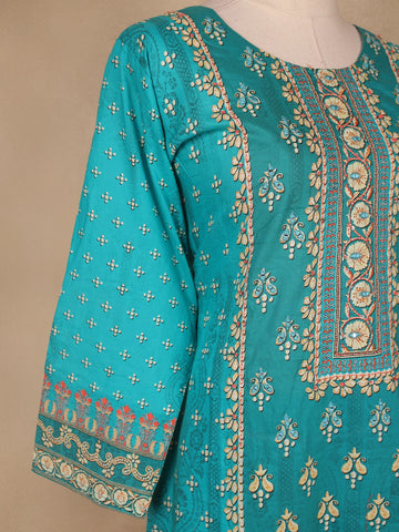 Sky Blue Floral Designed Cotton Salwar Suit - Diadem