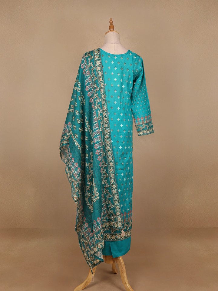 Sky Blue Floral Designed Cotton Salwar Suit - Diadem
