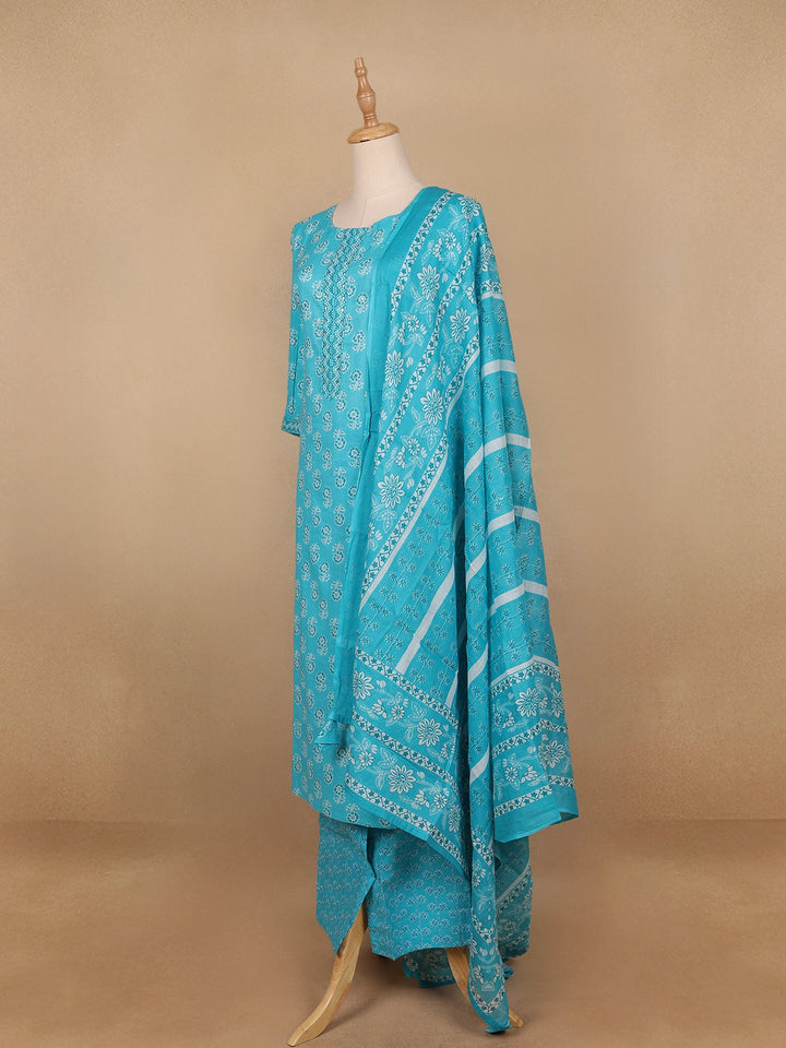 Sky Blue Floral Designed Cotton Salwar Suit - Diadem