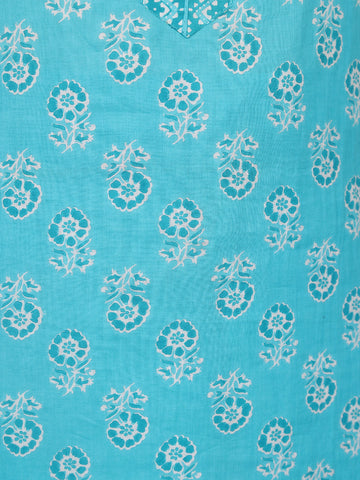 Sky Blue Floral Designed Cotton Salwar Suit - Diadem