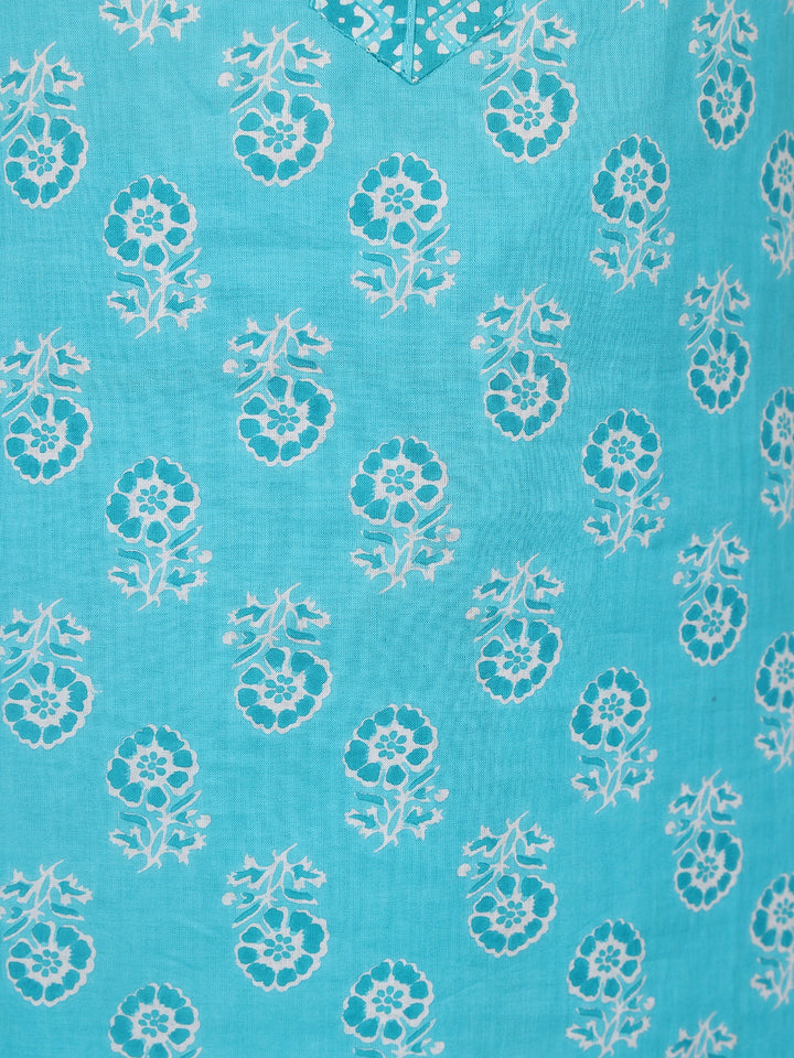 Sky Blue Floral Designed Cotton Salwar Suit - Diadem