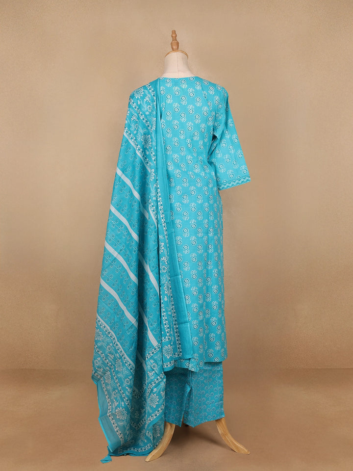Sky Blue Floral Designed Cotton Salwar Suit - Diadem