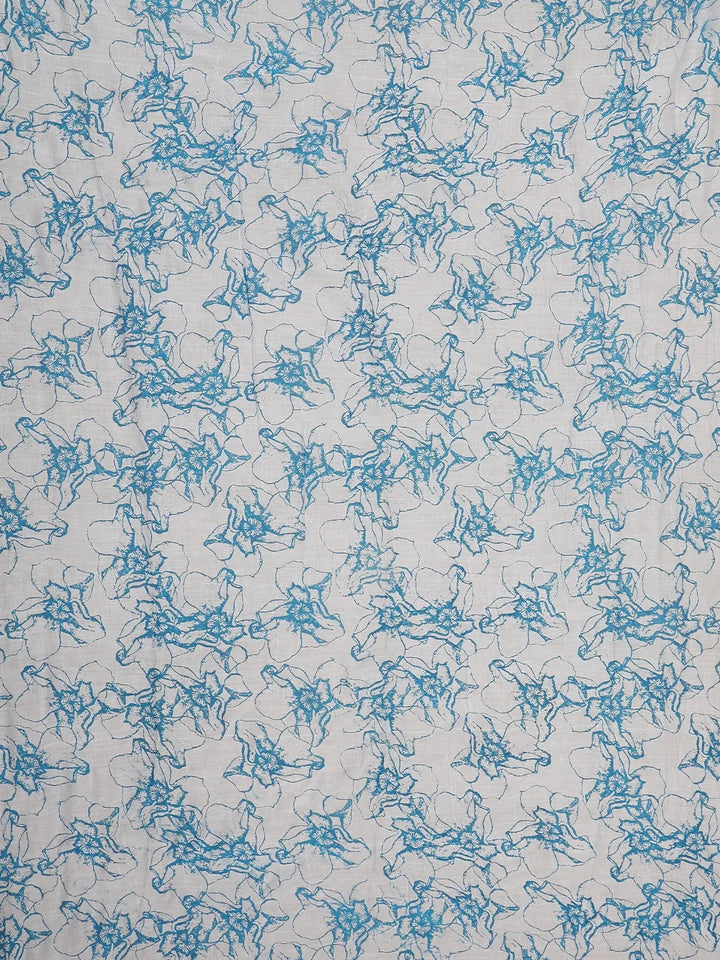 Sky Blue Floral Designed Cotton Saree - Diadem