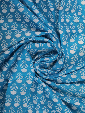 Sky Blue Floral Designed Cotton Saree - Diadem