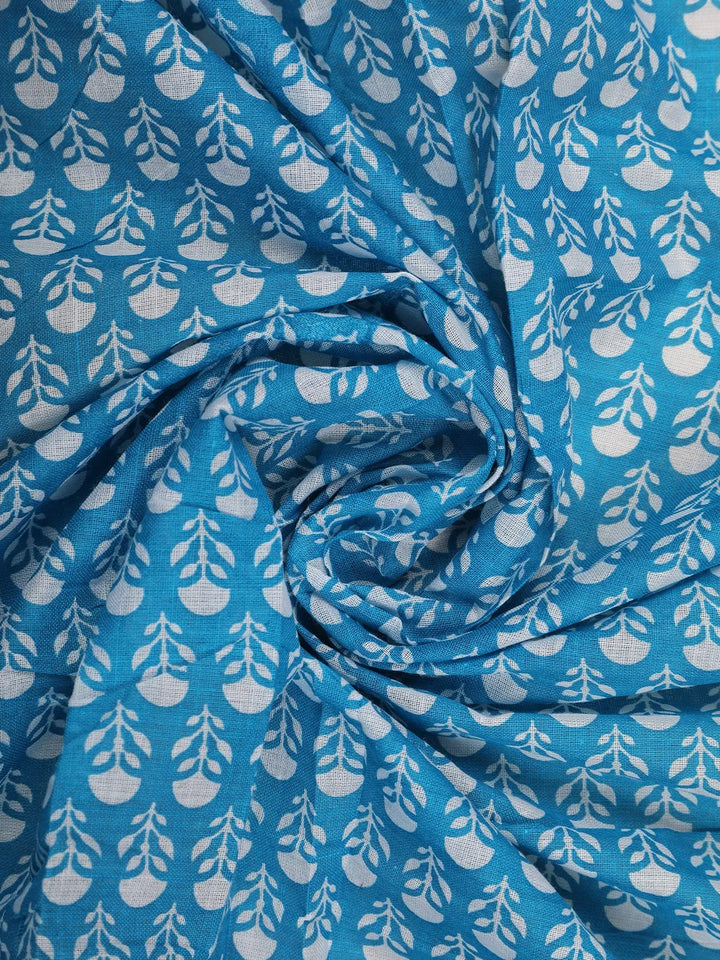 Sky Blue Floral Designed Cotton Saree - Diadem