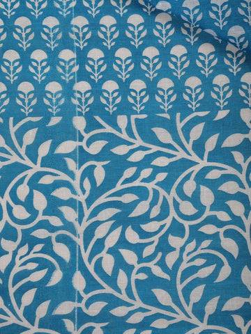 Sky Blue Floral Designed Cotton Saree - Diadem