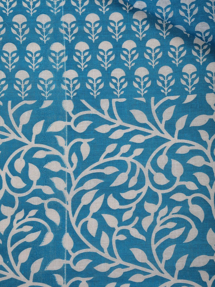 Sky Blue Floral Designed Cotton Saree - Diadem
