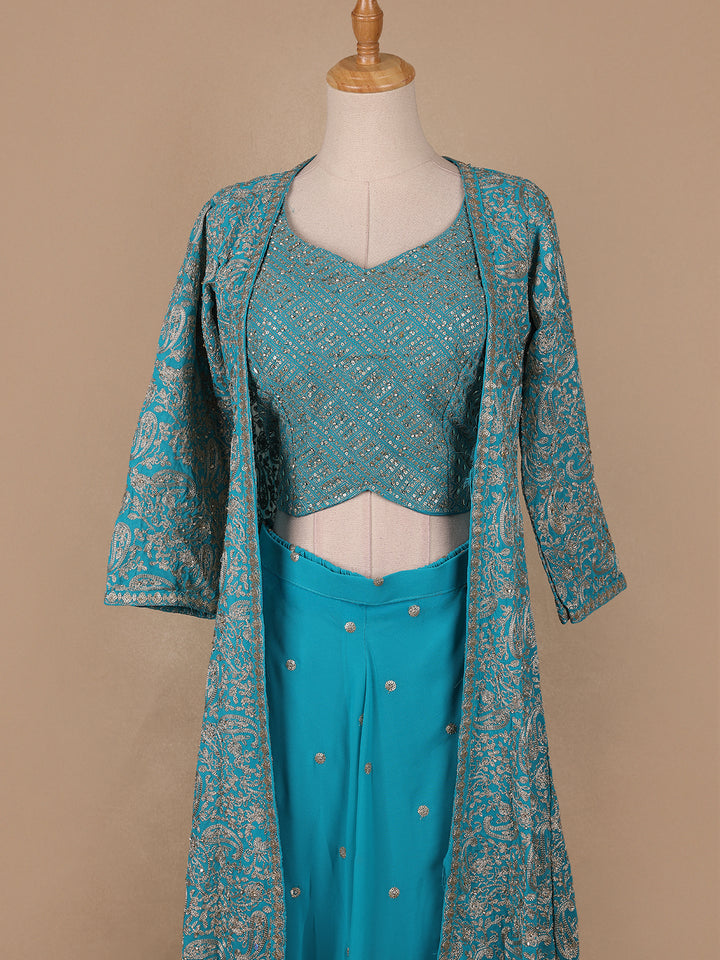 Sky Blue Floral Designed Georgette Palazzo Salwar Suit - Diadem