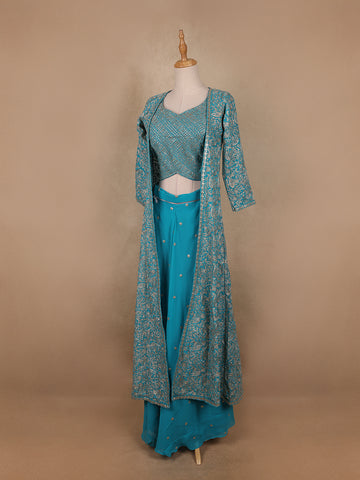 Sky Blue Floral Designed Georgette Palazzo Salwar Suit - Diadem