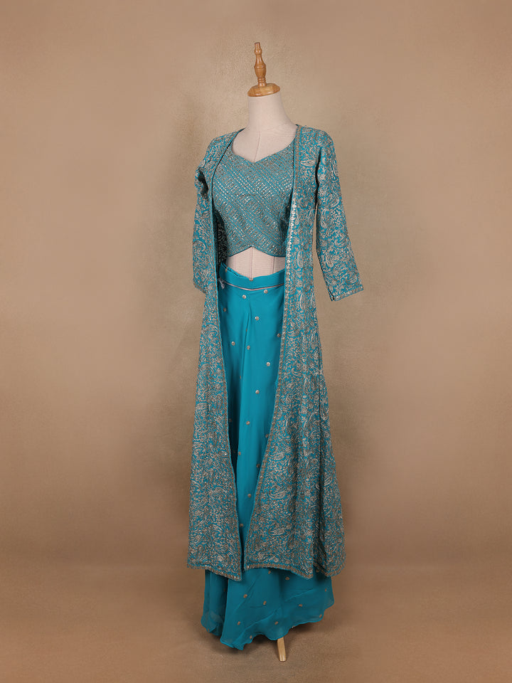 Sky Blue Floral Designed Georgette Palazzo Salwar Suit - Diadem