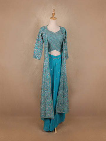 Sky Blue Floral Designed Georgette Palazzo Salwar Suit - Diadem