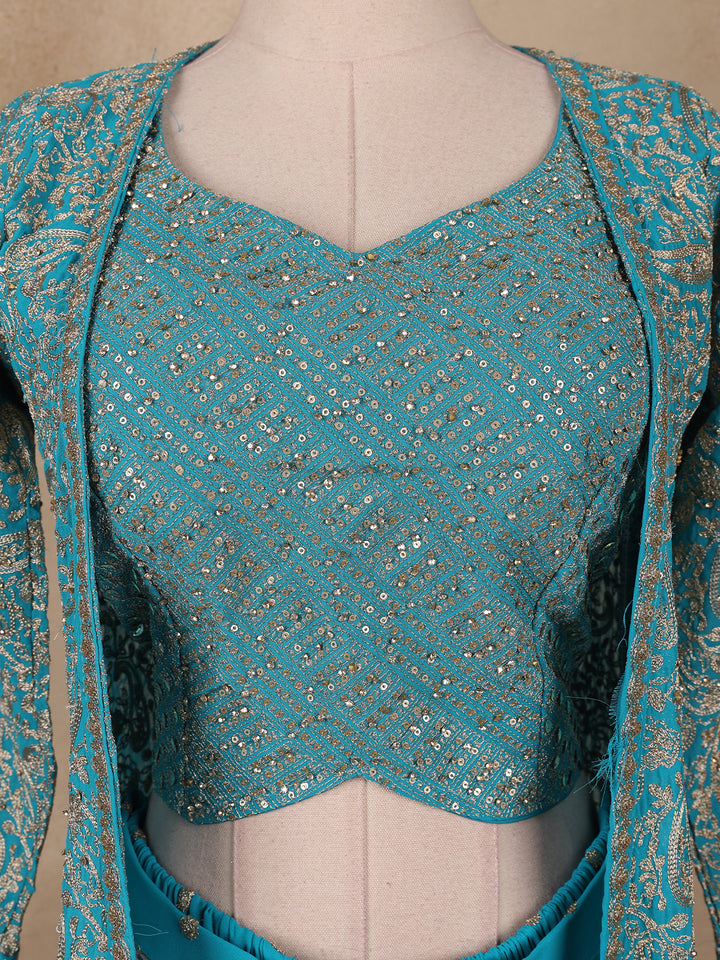 Sky Blue Floral Designed Georgette Palazzo Salwar Suit - Diadem