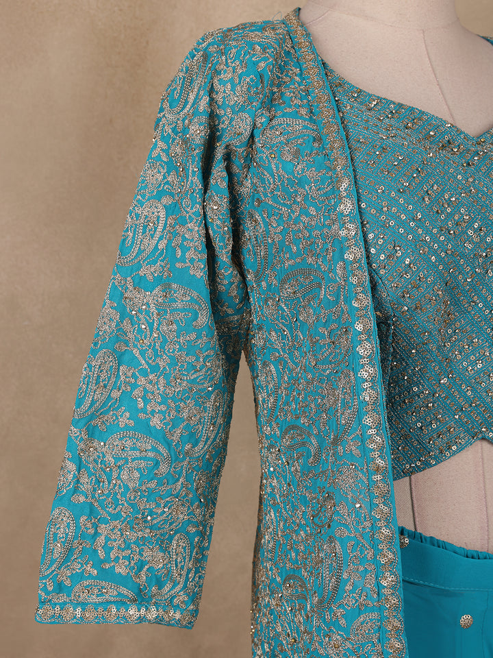 Sky Blue Floral Designed Georgette Palazzo Salwar Suit - Diadem