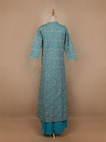 Sky Blue Floral Designed Georgette Palazzo Salwar Suit - Diadem