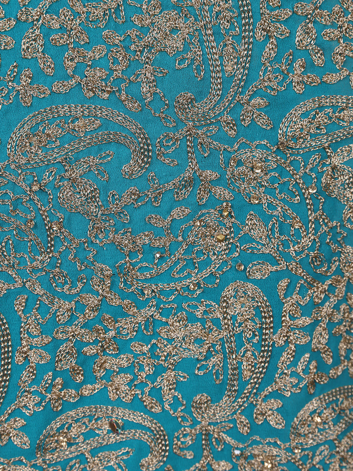 Sky Blue Floral Designed Georgette Palazzo Salwar Suit - Diadem