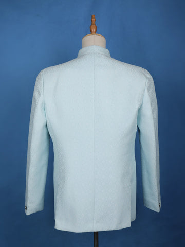 Sky Blue Floral Designed Jodhpuri Men's Suit - Diadem