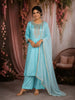 Sky Blue Floral Embroidered Cotton Salwar Suit with Dupatta