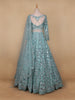 Sky Blue Floral Embroidered Net Lehenga for Brides - Diadem