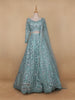 Sky Blue Floral Embroidered Net Lehenga for Brides - Diadem