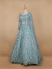 Sky Blue Floral Embroidered Net Lehenga for Brides - Diadem