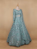 Sky Blue Floral Embroidered Net Lehenga for Brides - Diadem