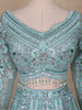 Sky Blue Floral Embroidered Net Lehenga for Brides - Diadem