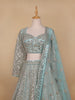 Sky Blue Floral Embroidered Net Lehenga for Brides - Diadem