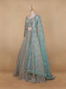 Sky Blue Floral Embroidered Net Lehenga for Brides - Diadem