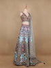 Sky Blue Floral Embroidery Semi Silk Bridesmaid Lehenga