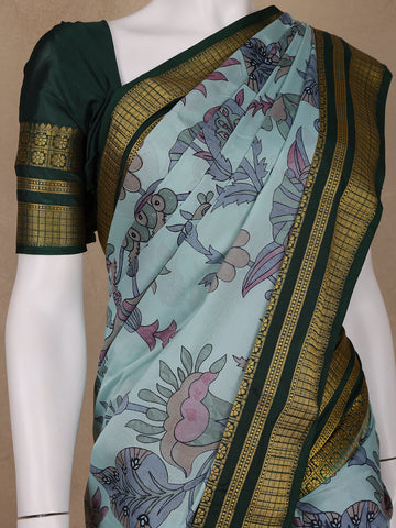 Sky Blue Floral Printed Chiffon Saree - Diadem