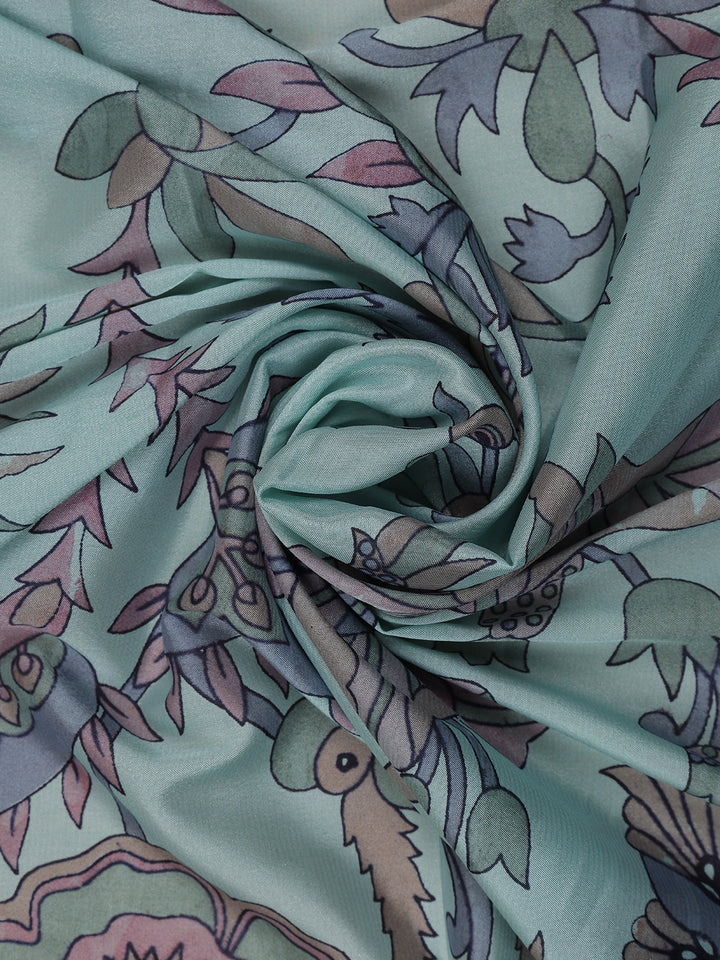 Sky Blue Floral Printed Chiffon Saree - Diadem