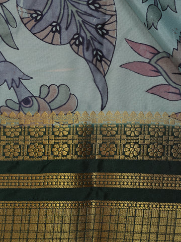 Sky Blue Floral Printed Chiffon Saree - Diadem