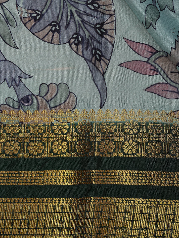 Sky Blue Floral Printed Chiffon Saree - Diadem