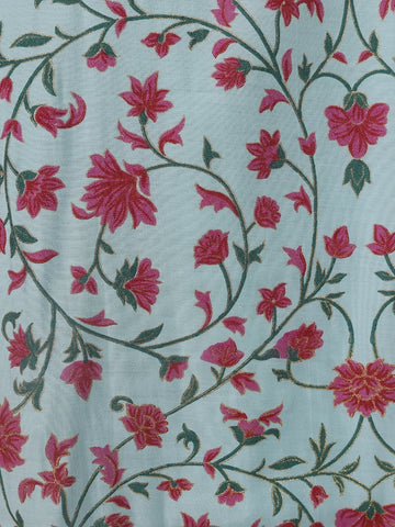 Sky Blue Floral Printed Cotton Kurti - Diadem