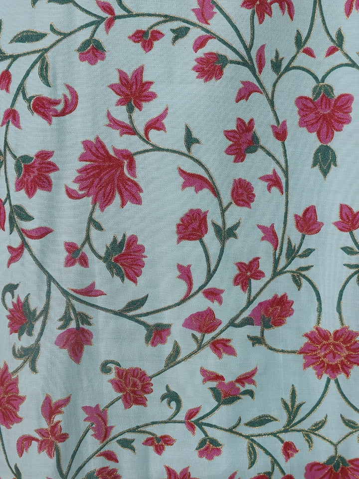 Sky Blue Floral Printed Cotton Kurti - Diadem