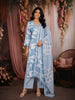 Sky Blue Floral Printed Cotton Salwar Suit with Printed Dupatta