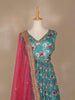 Sky Blue Floral Printed Crepe Gown