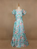 Sky Blue Floral Printed Organza Bridesmaid Gown