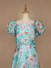 Sky Blue Floral Printed Organza Bridesmaid Gown