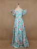 Sky Blue Floral Printed Organza Bridesmaid Gown