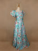 Sky Blue Floral Printed Organza Bridesmaid Gown