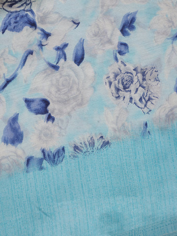 Sky Blue Floral Prints Fancy Chiffon Saree - Diadem