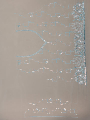 Sky Blue Floral Sequin Embroidered Organza Designer Saree - Diadem
