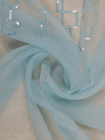 Sky Blue Floral Sequin Embroidered Organza Designer Saree - Diadem
